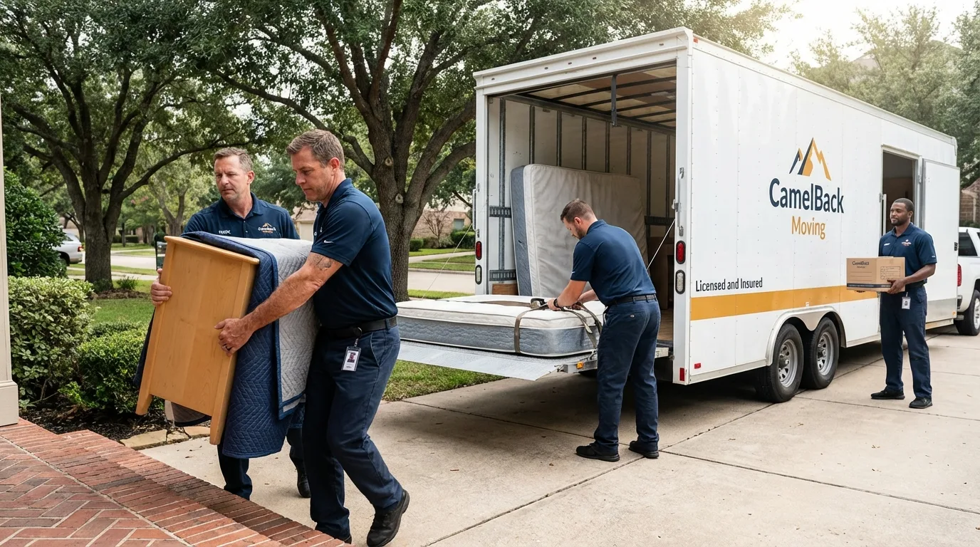 Crew loading residential truck for cross-state move from Caledonia, NY