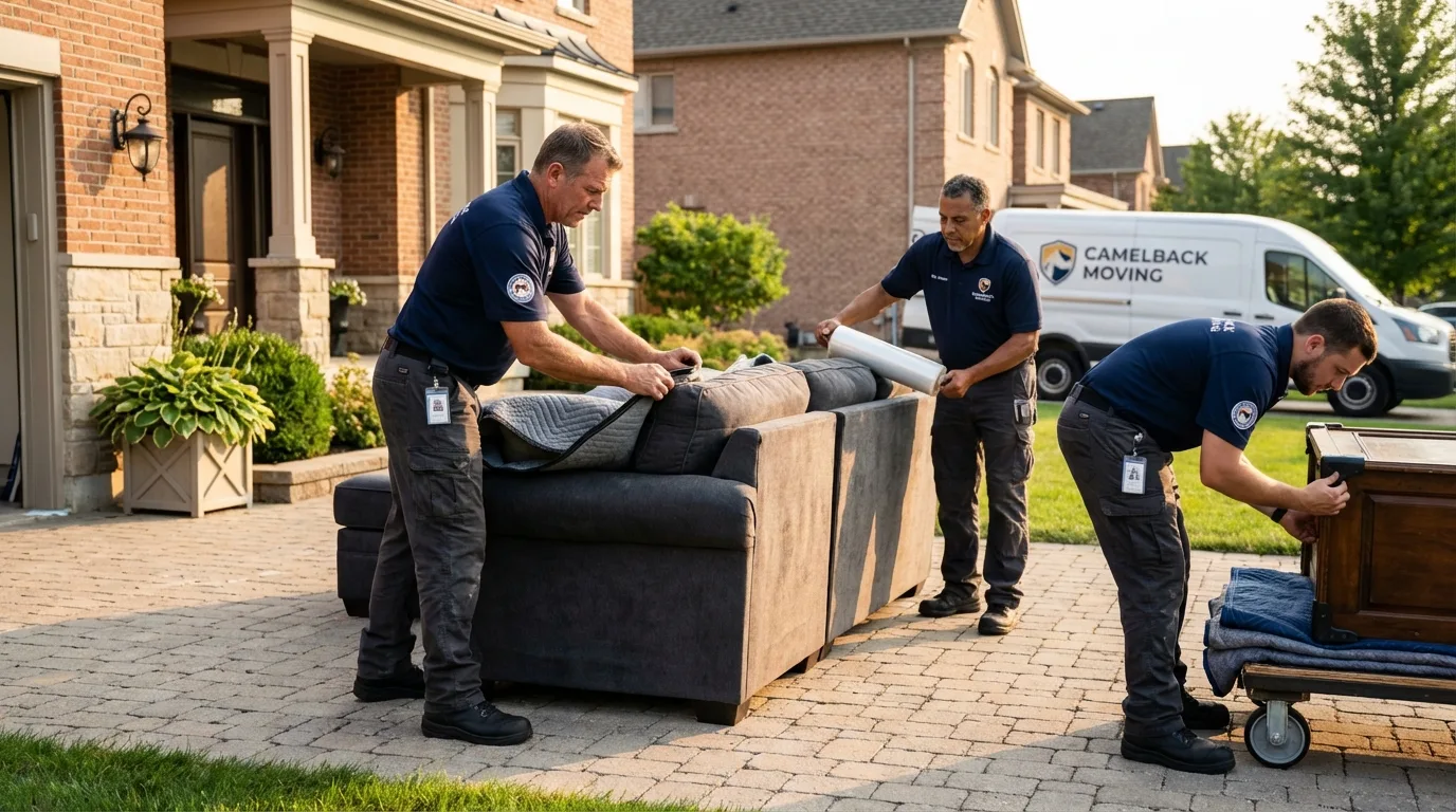 Large estate moving crew wrapping furniture in Caledonia, NY