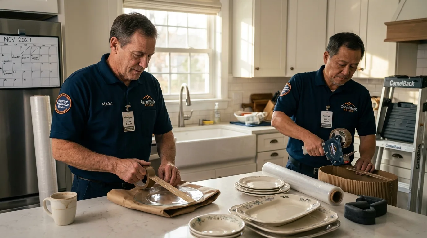 Professional crew packing kitchen dishware in Caledonia, NY